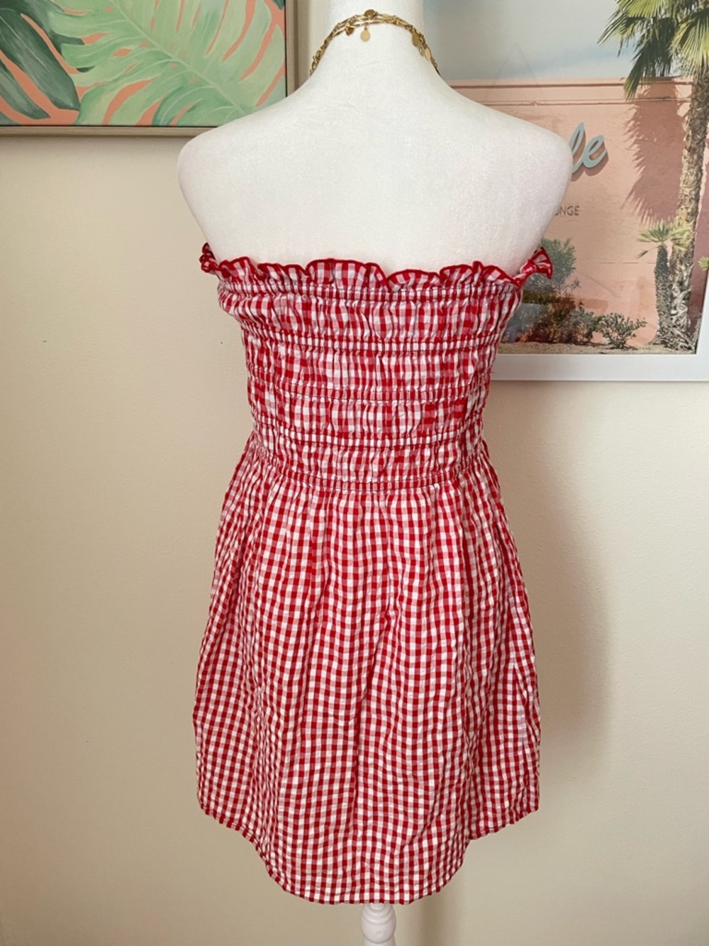 Free People One Sunni Convertible Skirt Dress in Red White Gingham XL - Picture 6 of 6